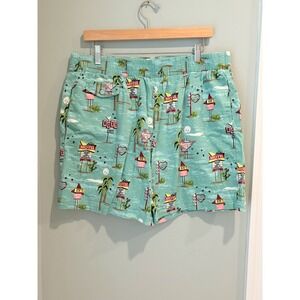 Collectif London Mens Retro Motel Flamingo Print Shorts Aqua Blue 2XL 38